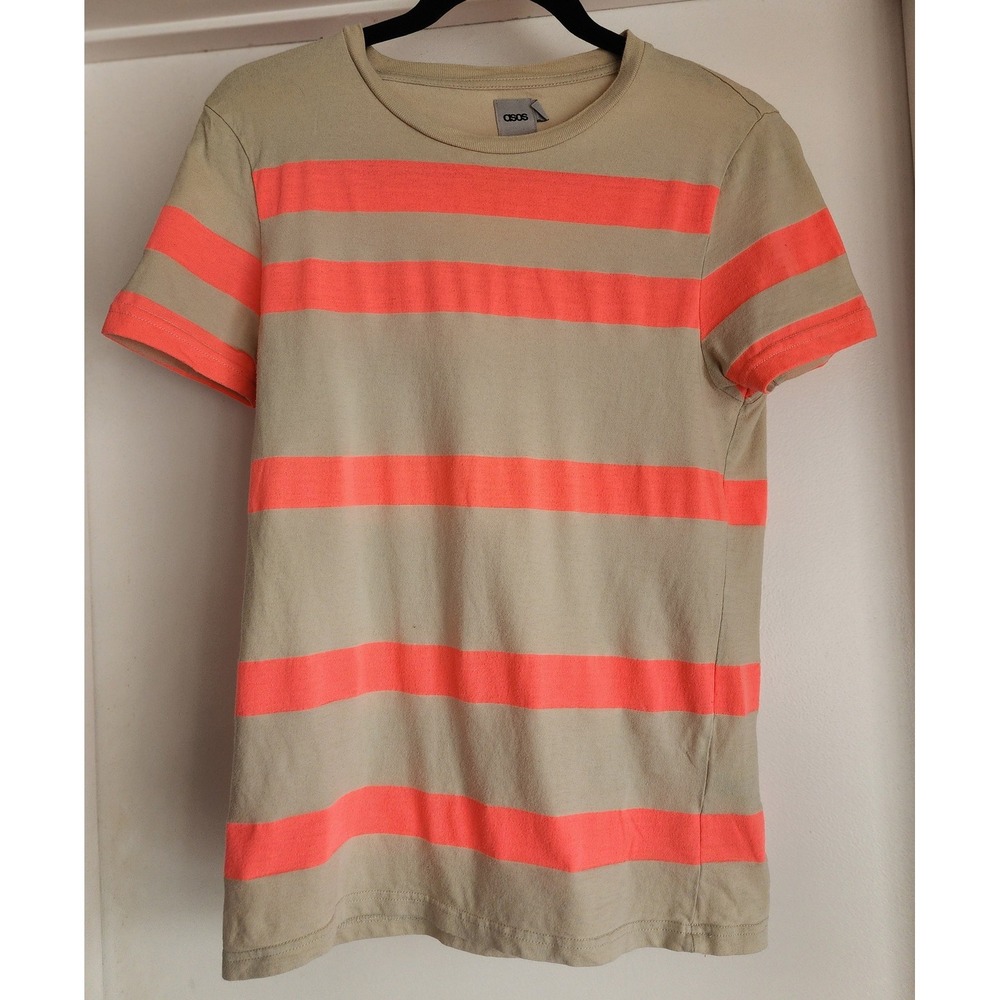 ASOS Women's T-Shirt XS Striped‎ Beige Pink Cotton Blend Short Sleeve Casual Top